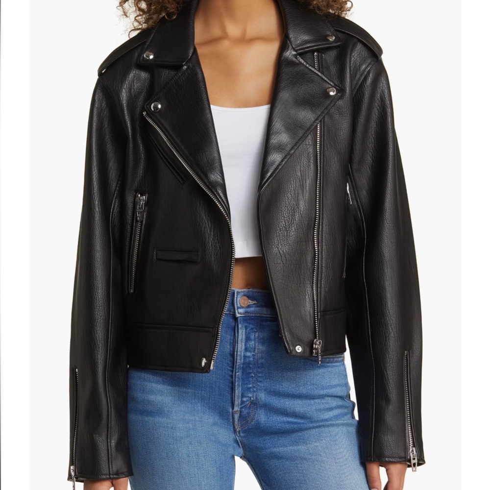 Faux Leather Moto Bomber Jacket
